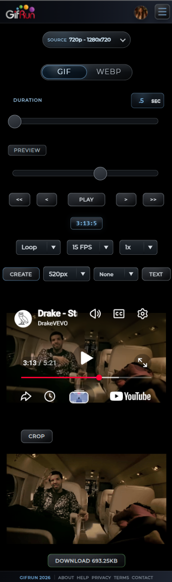 GifRun mobile GIF maker interface