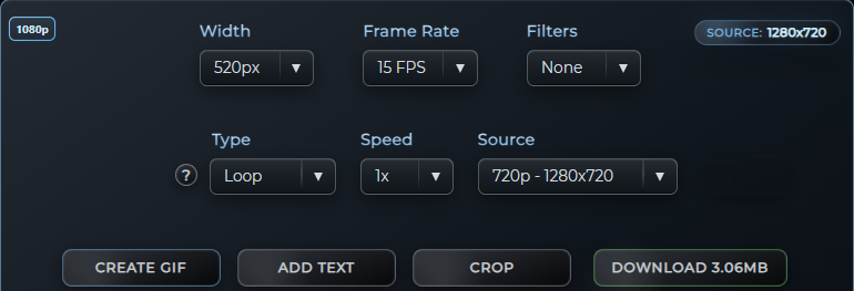 GifRun GIF and WebP export controls